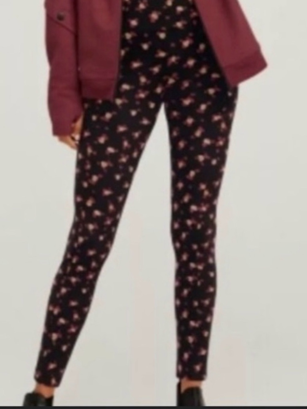CAbi Black Leggings with Pink Floral Print
